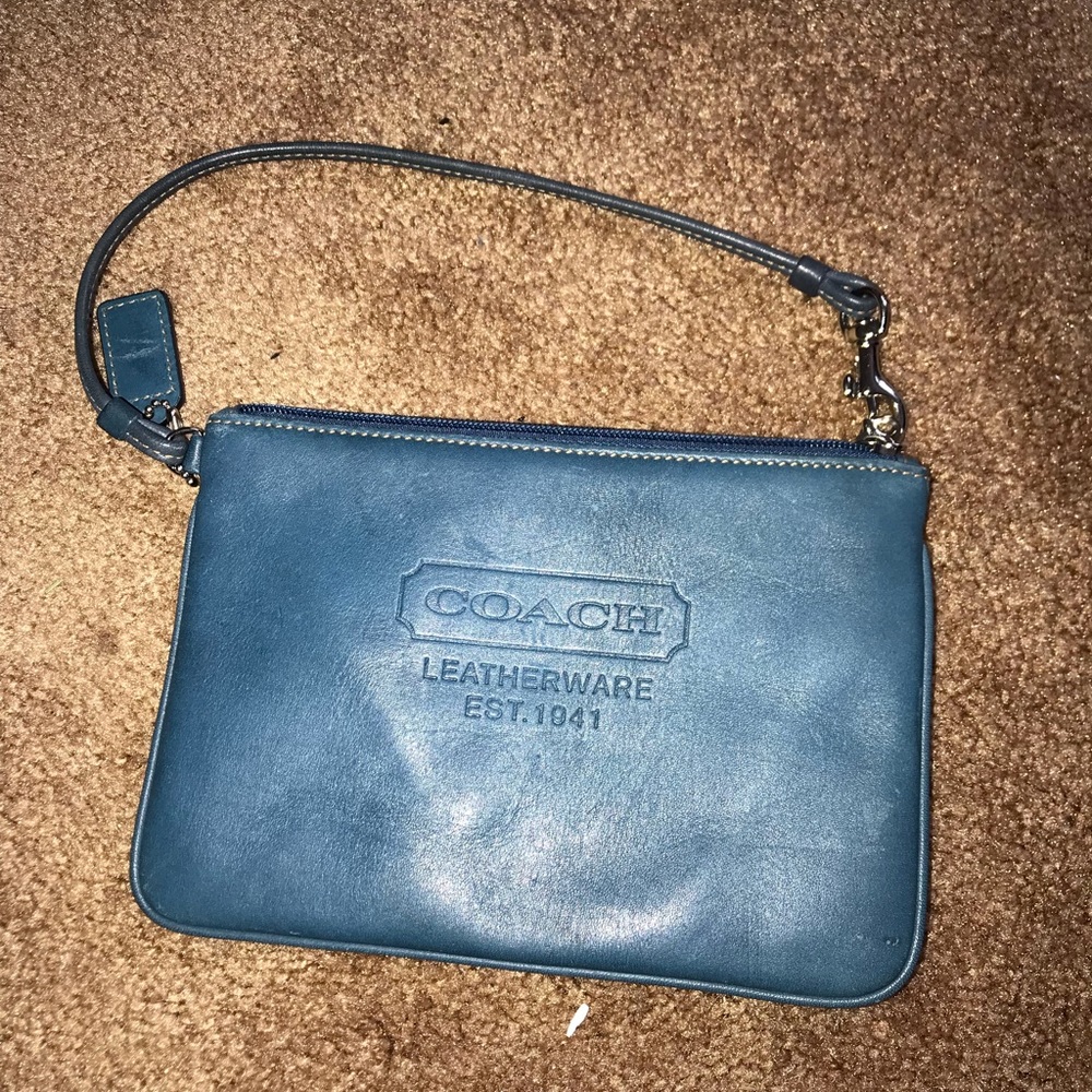 Coach blue leather wristlet
